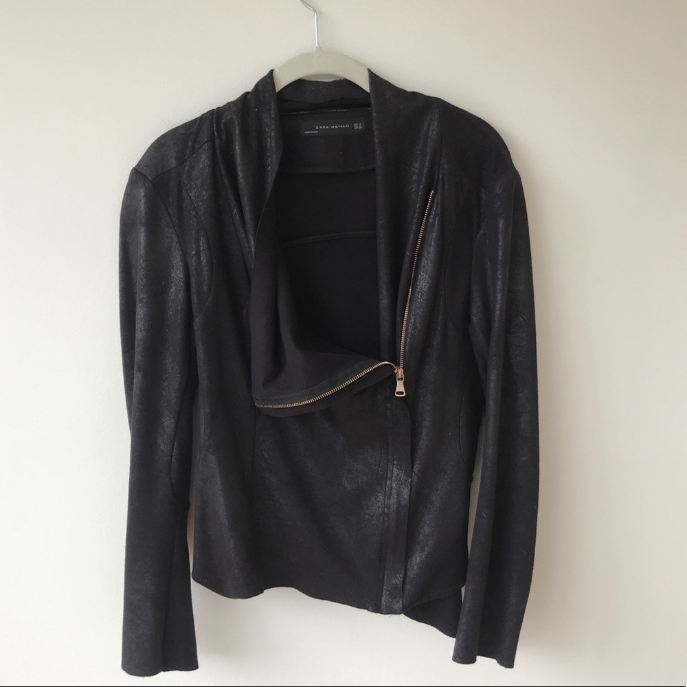 Zara draped front suede zip-up jacket